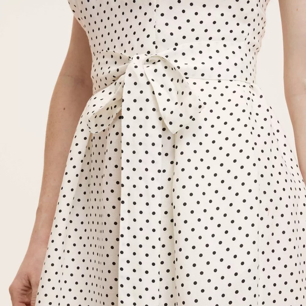 New! Kate Spade x Target Small Mini Polka Dot Tie-Waist Midi Dress S Cream/Black - Picture 3 of 7